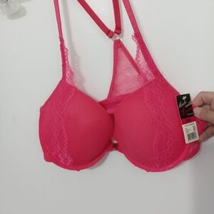 Made With Love Pink lace padded Underwire Push up Bra 36c lace Racerback